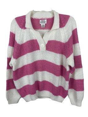 Y2K 90s Chunky Varsity Polo Collared Long Sleeve Sweater M